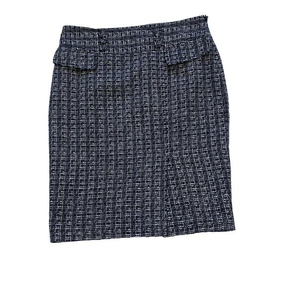 Ann Taylor Blue, Ivory Textured Tweed Pencil Skirt, Flap Pockets, Front Slit, 8 - Picture 1 of 11